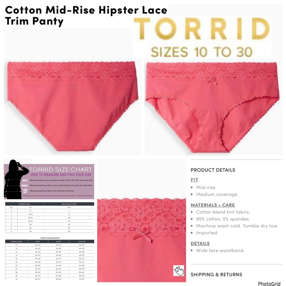 🌟🌟🌟Torrid 6 plus size pink lace trim hipster panty nwt